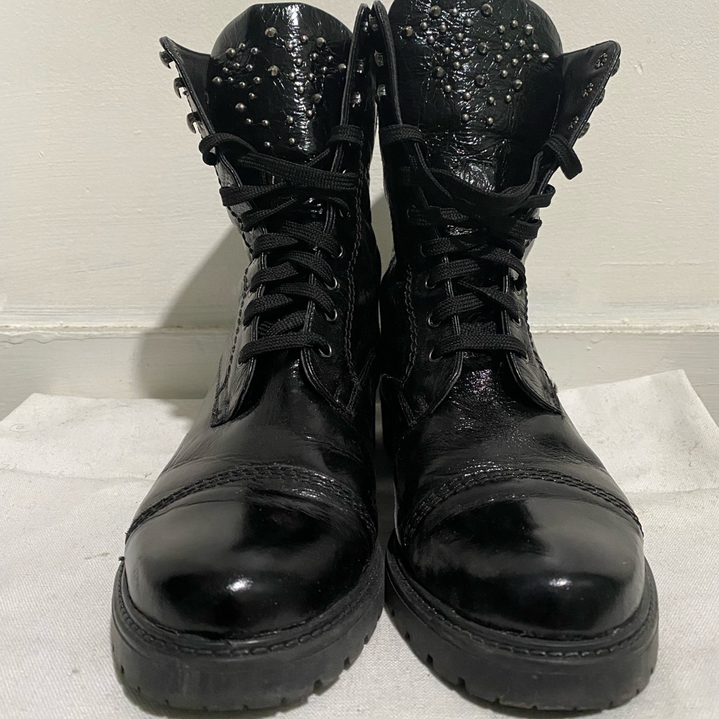 Barney’s New York Lace Up Leather Boots, Size 38 Eu Women, Black